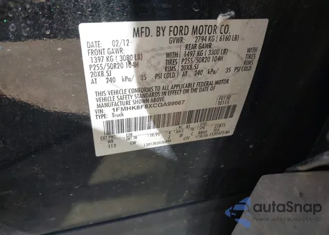 2012 Ford Explorer Limited from USA, damaged, VIN 1FMHK8F8XCGA99667